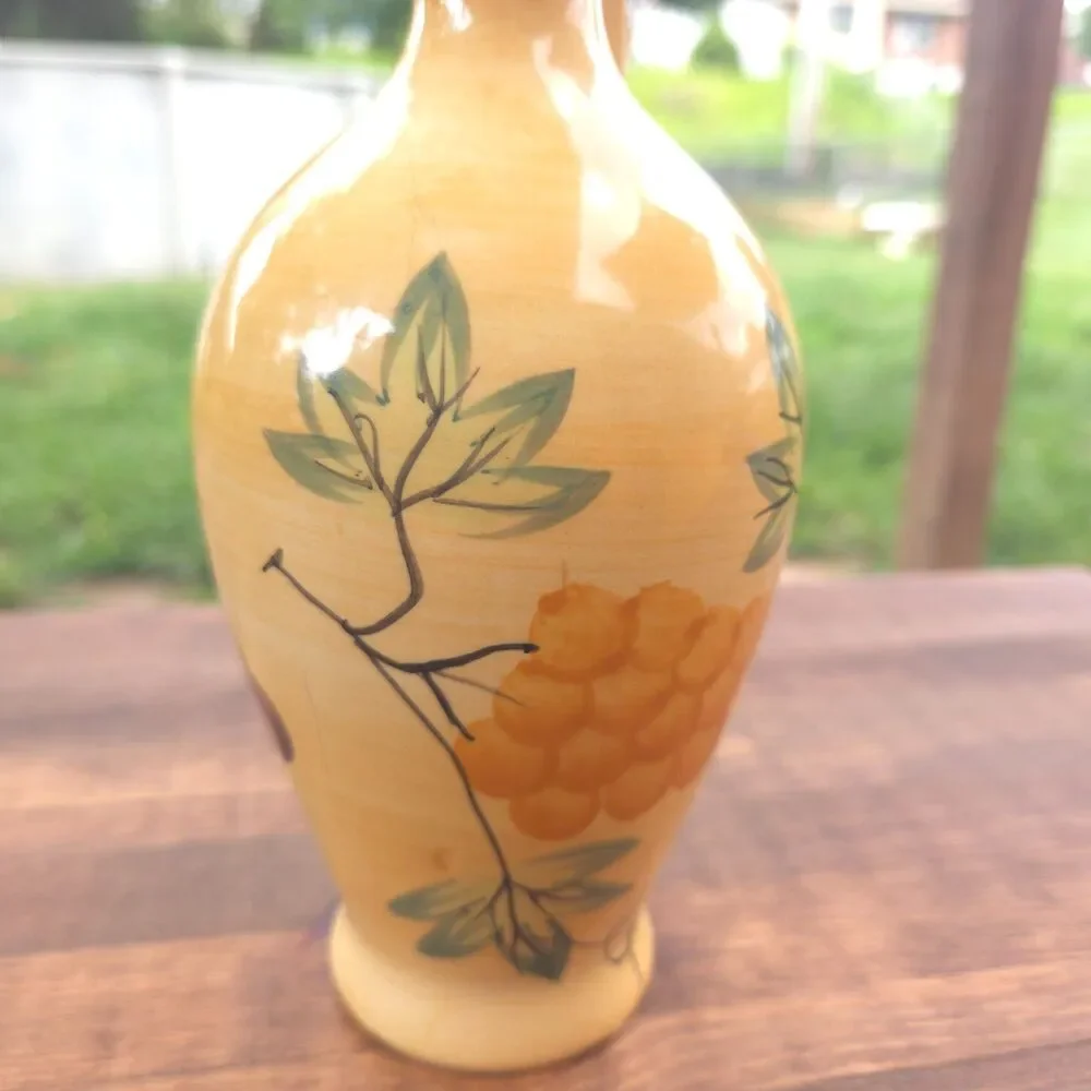 Vintage Ceramic Olive Oil Decanter Grape Cruet Bottle Pourer 9.5 Inch